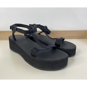 Rainbow Platform Sandals Black Strappy Nylon Foam / Women's 9